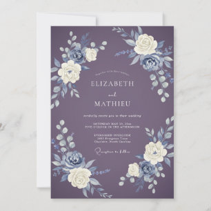 Invitation Mariage Floral au Pinceau Prune