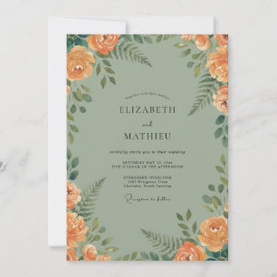 Invitation Mariage Floral au Thème Pêche et Sauge