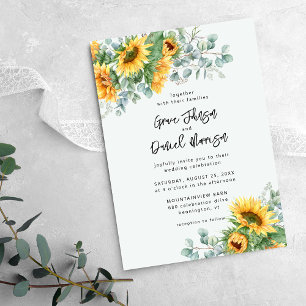 Invitation Mariage Floral au Tournesol Rustique Eucalyptus