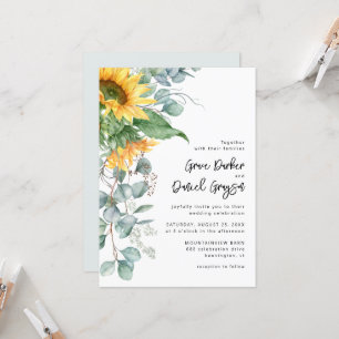 Invitation Mariage Floral au Tournesol Rustique Eucalyptus