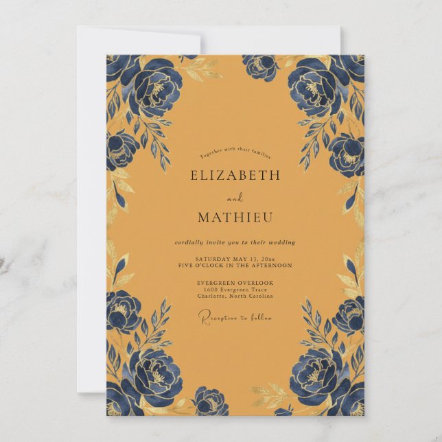 Invitation Mariage Floral Audacieux Ocre (Devant)