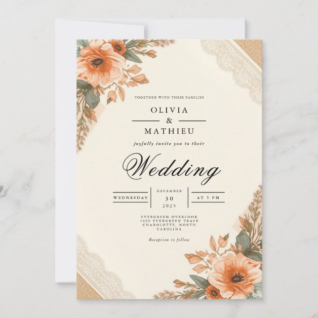 Invitation Mariage floral automatique rustique (Devant)