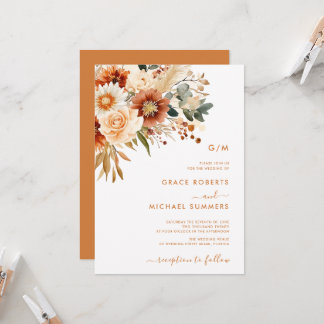 Invitation Mariage Floral Automnal à l'Aquarelle Terracotta