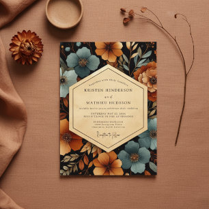 Invitation Mariage Floral Automnal Ambre Sarcelle