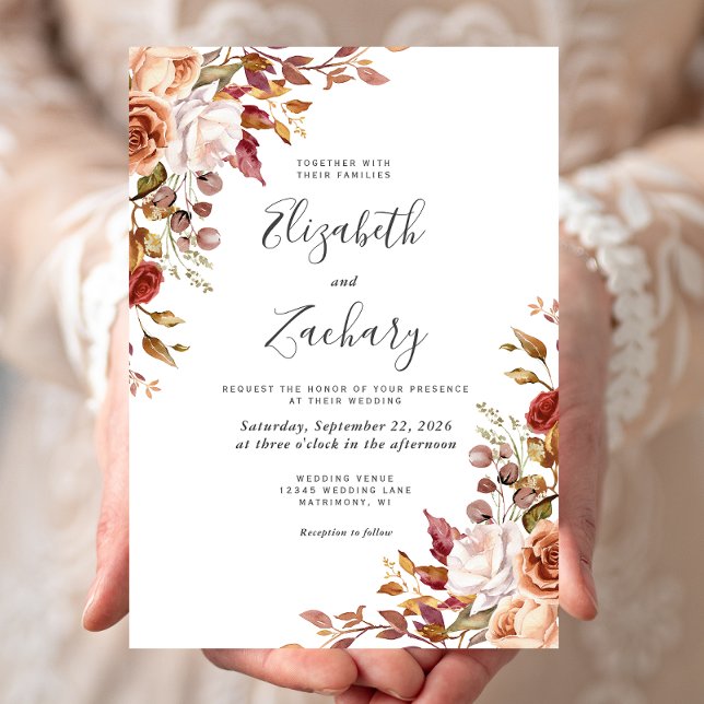 Invitation Mariage Floral Automnal Aquarelle (Créateur téléchargé)