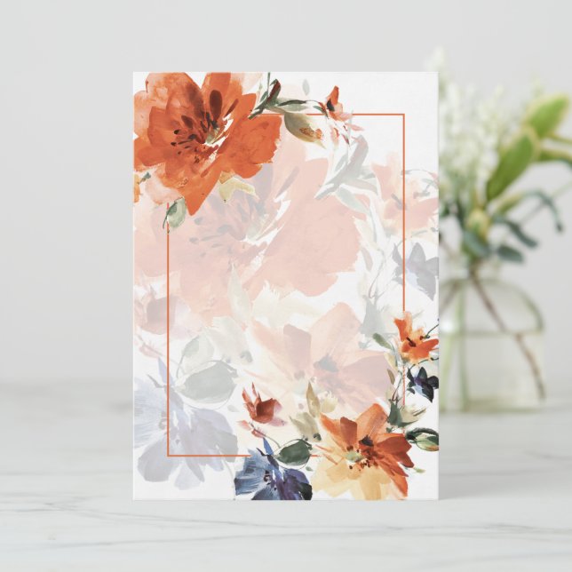 Invitation Mariage floral automnal aquarelle orange et bleu v (Debout devant)