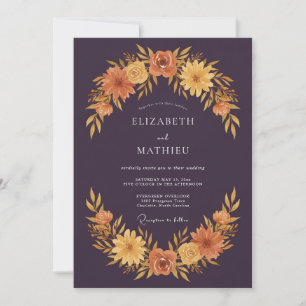 Invitation Mariage Floral Automnal au Prune Profond