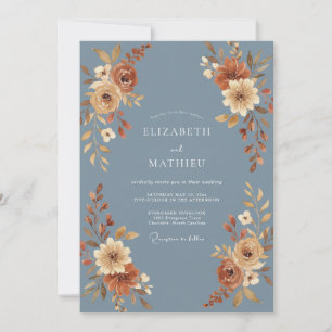Invitation Mariage Floral Automnal Bleu Ardoise
