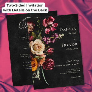 Invitation Mariage Floral Automnal Élégant et Sombre Recto-Ve