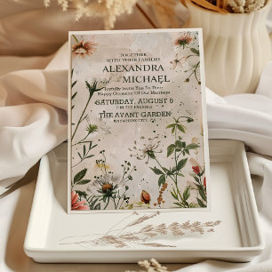 Invitation Mariage Floral Automnal Élégant Moderne en Bois