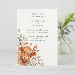 Invitation Mariage Floral Automnal Highland Cow Écossais