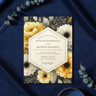 Invitation Mariage Floral Automnal Jaune Doré