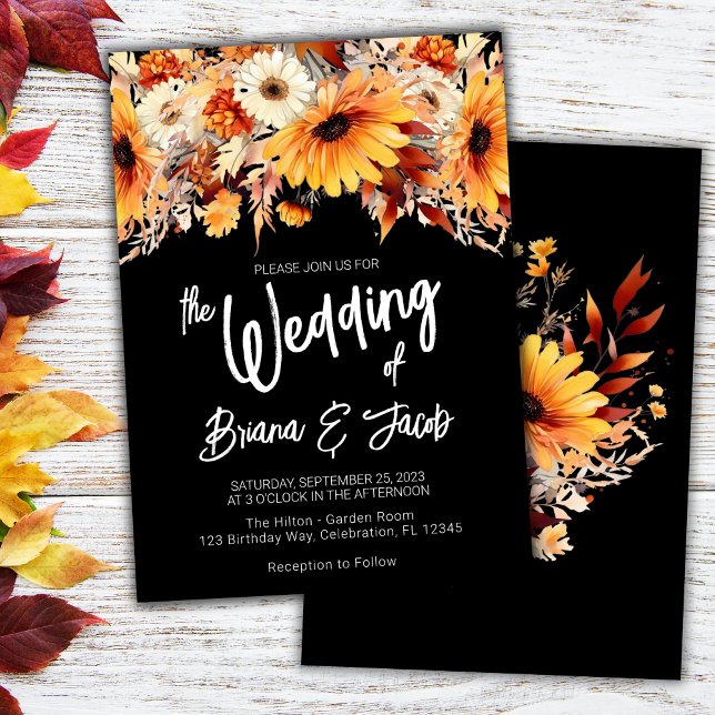 Invitation Mariage Floral Automnal Noir (Créateur téléchargé)
