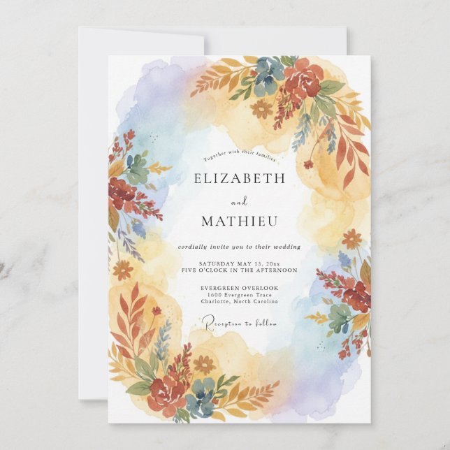 Invitation Mariage Floral Automnal Ochre (Devant)