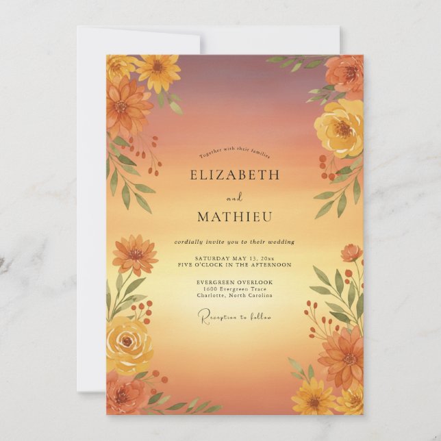 Invitation Mariage Floral Automnal Ocre (Devant)