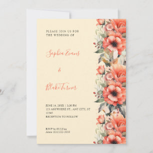 Invitation Mariage Floral Automnal Orange Jaune Bohème