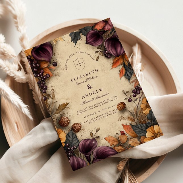 Invitation Mariage Floral Automnal Prune Foncé (Créateur téléchargé)