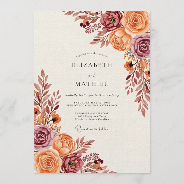Invitation Mariage Floral Automnal Rustique (Devant)