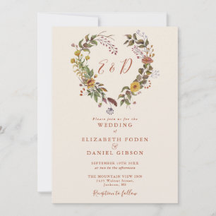Invitation Mariage Floral Automnal Rustique avec Code QR