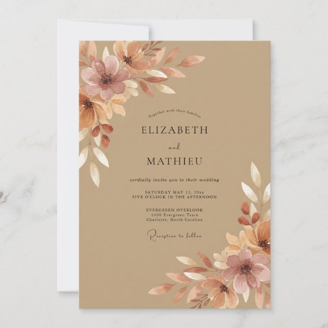 Invitation Mariage Floral Automnal Sienne (Devant)