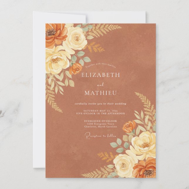 Invitation Mariage Floral Automnal Terracotta (Devant)