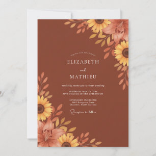 Invitation Mariage Floral Automnal Terracotta en Fleur