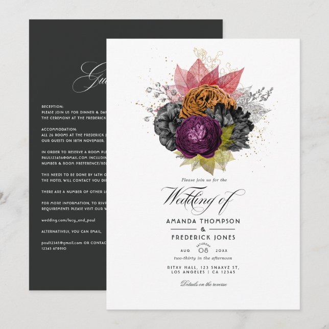 Invitation Mariage Floral Automnal Vintage (Devant / Derrière)