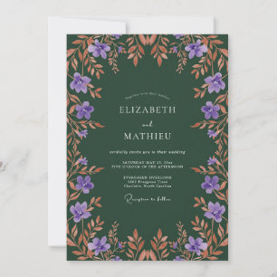 Invitation Mariage Floral Automnal Violet Profond