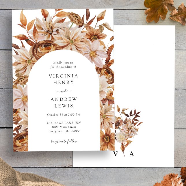 Invitation Mariage floral automne (Rustic Terracotta Fall Floral Wedding Invitation by Painted Paperie
)