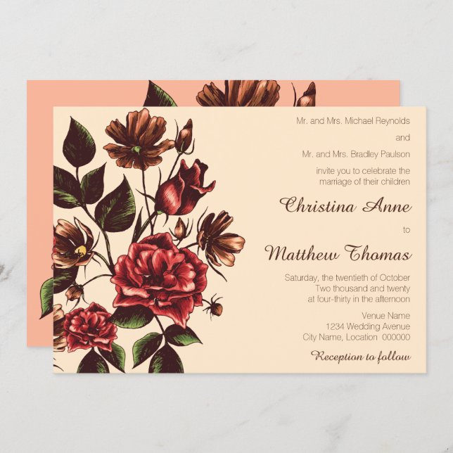 Invitation Mariage floral automne et automne (Devant / Derrière)