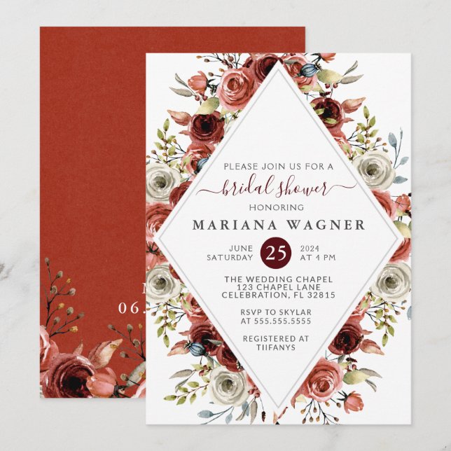 Invitation Mariage Floral Automne Mixte Shower de Mariée (Devant / Derrière)