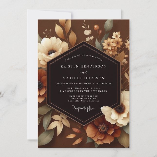 Invitation Mariage Floral Automne Sienne (Devant)