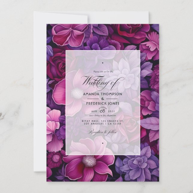 Invitation Mariage Floral aux Baies Profondes (Devant)