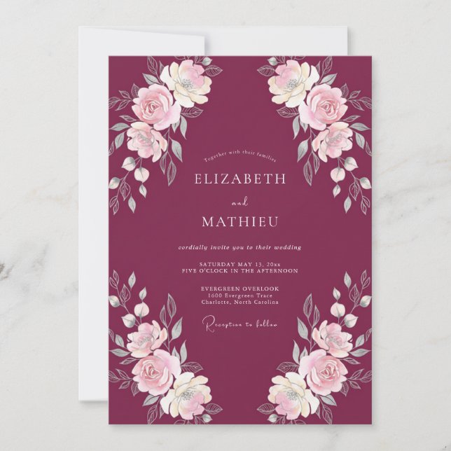 Invitation Mariage Floral aux Fruits de Vigne (Devant)