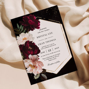 Invitation Mariage Floral aux Pivoines Rouge-Bourgogne Clair