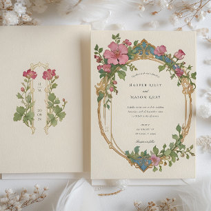 Invitation Mariage Floral aux Pois de Senteur Art Nouveau