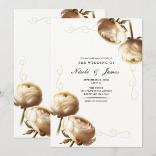 Invitation Mariage floral aux ranunculus crème et blanc