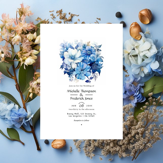 Invitation Mariage Floral aux Teintes Bleues (Créateur téléchargé)