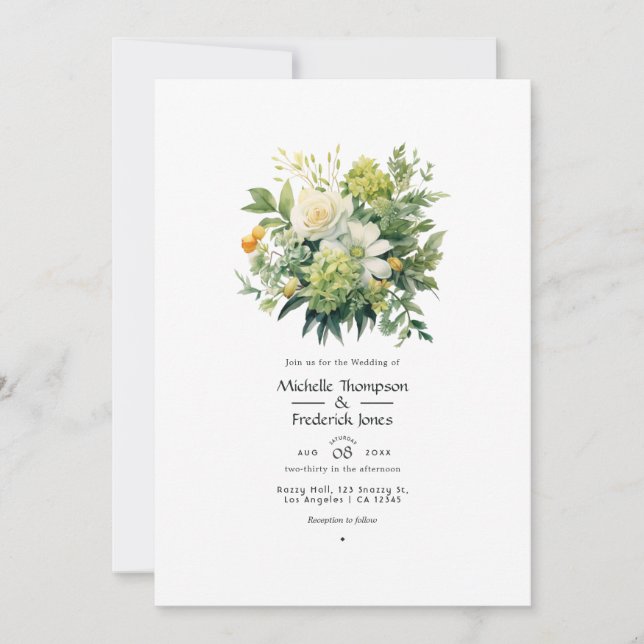 Invitation Mariage Floral aux Teintes de Vert (Devant)