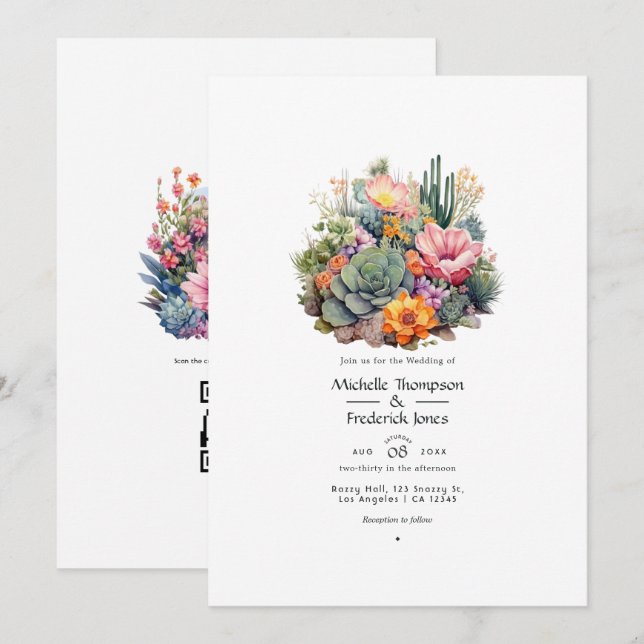 Invitation Mariage Floral aux Teintes du Désert (Devant / Derrière)