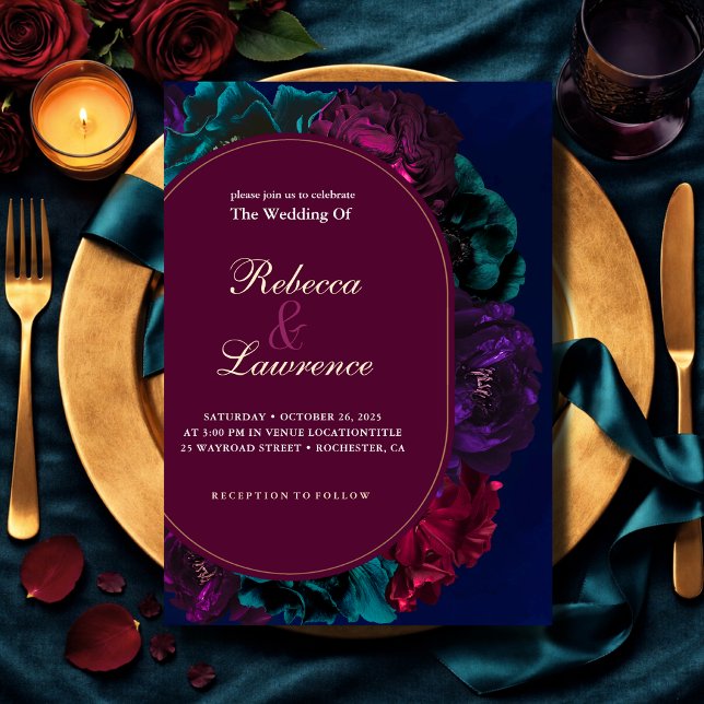 Invitation Mariage Floral aux Tons de Bijoux Élégants (Créateur téléchargé)