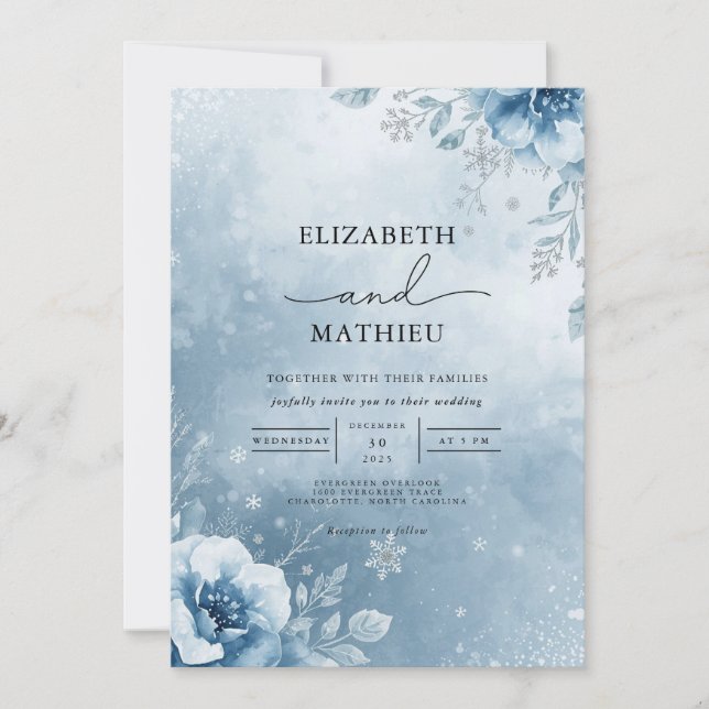 Invitation Mariage Floral Azure Frosty (Devant)