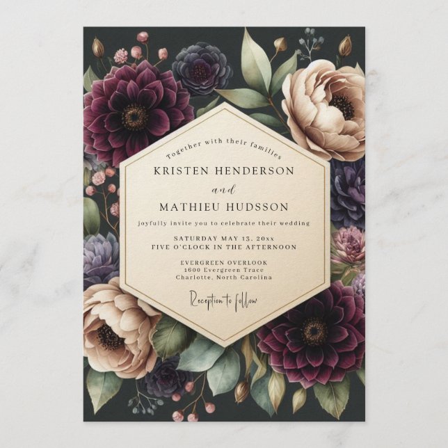 Invitation Mariage Floral Baroque Bourgogne (Devant)