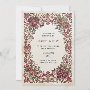 Invitation Mariage Floral Baroque Rose Poussiéreuse