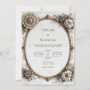 Invitation Mariage Floral Baroque Sarcelle Poussiéreuse