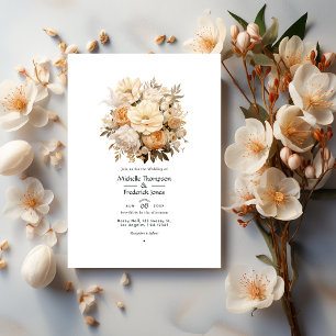 Invitation Mariage floral beige clair et champagne