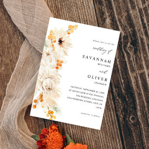Invitation Mariage floral beige et orange