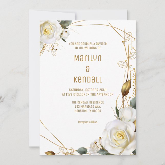 Invitation Mariage Floral bio rose or (Devant)