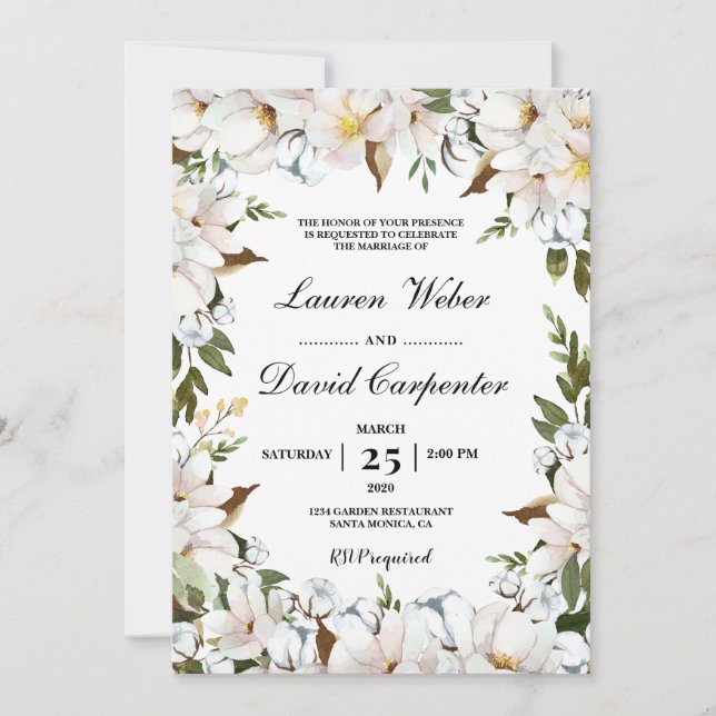 Invitation Mariage floral blanc (Devant)