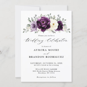 Invitation Mariage floral blanc blanc blanc blanc de prune d'